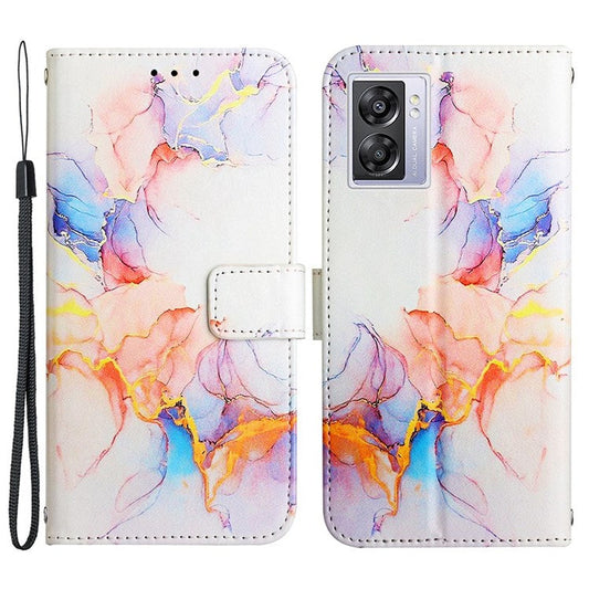 Pattern Printing Leather Series-5 for Oppo A57 (2022) 5G / A77 5G Marble Pattern Phone Guard Case PU Leather Wallet Stand Shell Protective Flip Cover - Milky Way Marble White 004