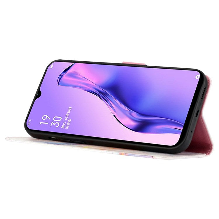 Pattern Printing Leather Series-5 for Oppo A57 (2022) 5G / A77 5G Marble Pattern Phone Guard Case PU Leather Wallet Stand Shell Protective Flip Cover - Milky Way Marble White 004