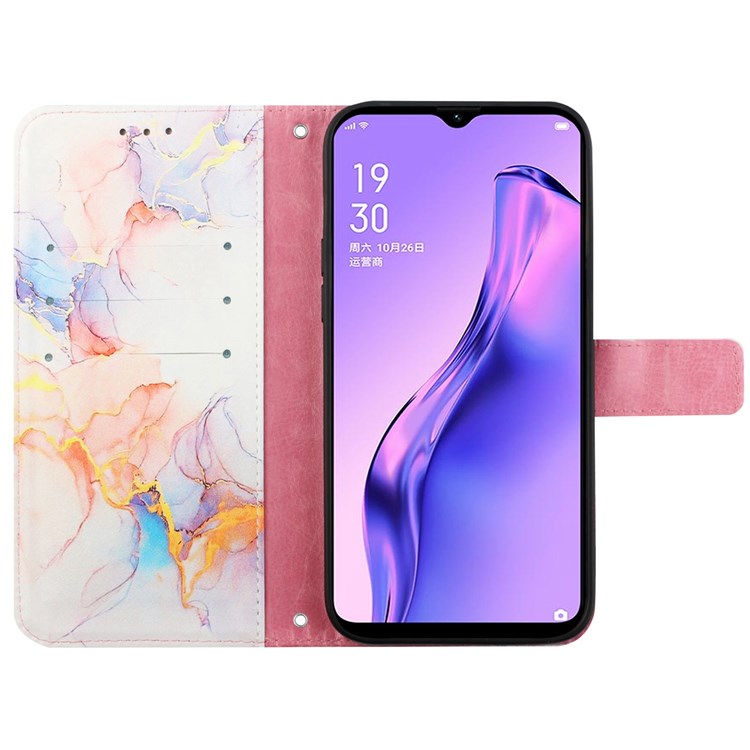 Pattern Printing Leather Series-5 for Oppo A57 (2022) 5G / A77 5G Marble Pattern Phone Guard Case PU Leather Wallet Stand Shell Protective Flip Cover - Milky Way Marble White 004