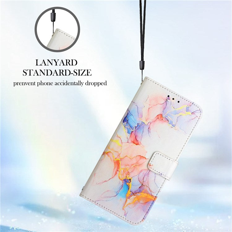Pattern Printing Leather Series-5 for Oppo A57 (2022) 5G / A77 5G Marble Pattern Phone Guard Case PU Leather Wallet Stand Shell Protective Flip Cover - Milky Way Marble White 004