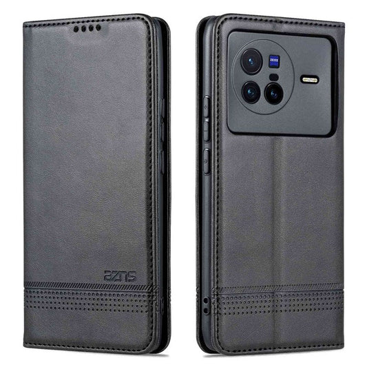 AZNS For vivo X80 PU Leather Magnetic Auto Closure Phone Case Full Protection Wallet Stand Flip Cover - Black