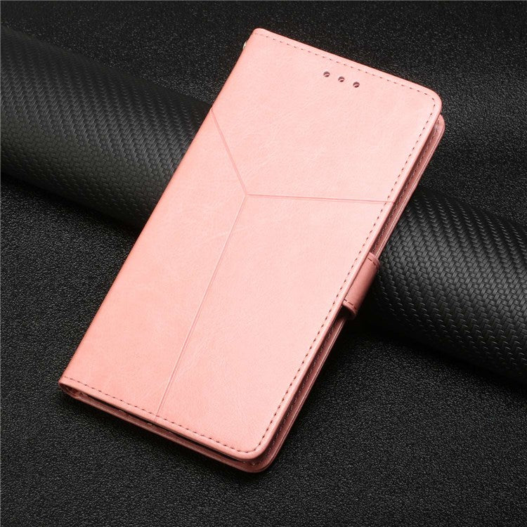 HT01 For Realme C31 PU Leather Mobile Phone Case Bag Y-Shaped Lines Imprinting Wallet Stand Phone Cover - Pink