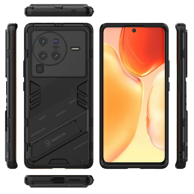 For vivo X80 Pro 5G Kickstand Combo PC + TPU Case Wear-resistant Dual Layer Anti-fall Phone Cover - Black
