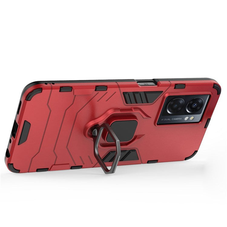 For Oppo A57 (2022) 5G / A77 5G / OnePlus Nord N300 5G Ring Kickstand Rugged Phone Cover Wear-resistant Hard PC Soft TPU Frame Protective Case - Red