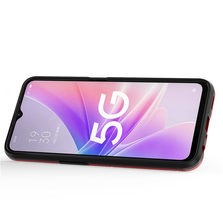 For Oppo A57 (2022) 5G / A77 5G / OnePlus Nord N300 5G Ring Kickstand Rugged Phone Cover Wear-resistant Hard PC Soft TPU Frame Protective Case - Red