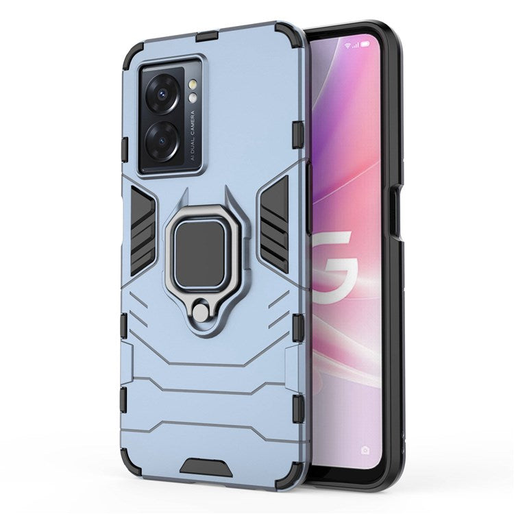 For Oppo A57 (2022) 5G / A77 5G / OnePlus Nord N300 5G Ring Kickstand Rugged Phone Cover Wear-resistant Hard PC Soft TPU Frame Protective Case - Blue