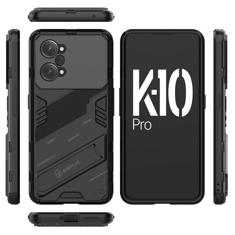 PC + TPU Case for Oppo K10 Pro 5G Anti-fall Kickstand Protective Cover Dual Layer Mobile Phone Shell - Black