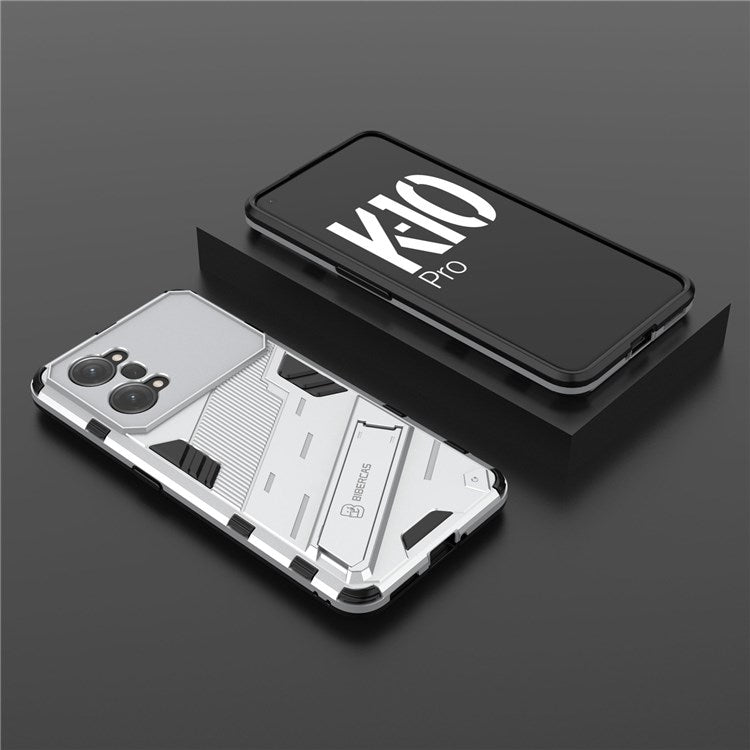 PC + TPU Case for Oppo K10 Pro 5G Anti-fall Kickstand Protective Cover Dual Layer Mobile Phone Shell - White