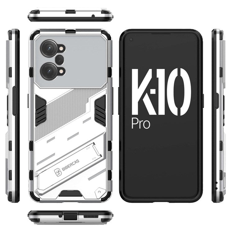 PC + TPU Case for Oppo K10 Pro 5G Anti-fall Kickstand Protective Cover Dual Layer Mobile Phone Shell - White