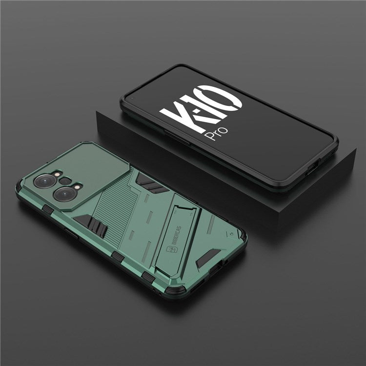 PC + TPU Case for Oppo K10 Pro 5G Anti-fall Kickstand Protective Cover Dual Layer Mobile Phone Shell - Green