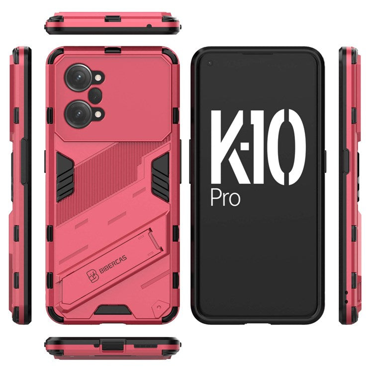 PC + TPU Case for Oppo K10 Pro 5G Anti-fall Kickstand Protective Cover Dual Layer Mobile Phone Shell - Rose