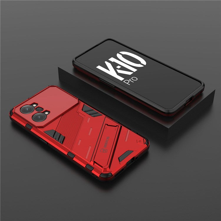 PC + TPU Case for Oppo K10 Pro 5G Anti-fall Kickstand Protective Cover Dual Layer Mobile Phone Shell - Red