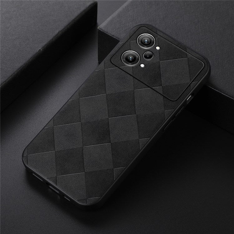 Mobile Phone Case for Oppo K10 Pro 5G, Scratch-resistant Grid Texture PU Leather Coated PC+TPU Phone Cover Shell - Black