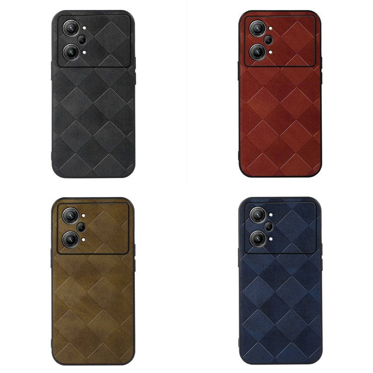 Mobile Phone Case for Oppo K10 Pro 5G, Scratch-resistant Grid Texture PU Leather Coated PC+TPU Phone Cover Shell - Blue
