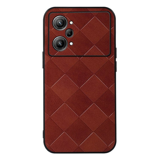 Mobile Phone Case for Oppo K10 Pro 5G, Scratch-resistant Grid Texture PU Leather Coated PC+TPU Phone Cover Shell - Red