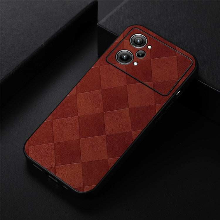 Mobile Phone Case for Oppo K10 Pro 5G, Scratch-resistant Grid Texture PU Leather Coated PC+TPU Phone Cover Shell - Red