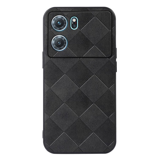 Precise Cutout Phone Case for Oppo K10 5G (China), Wear-resistant Grid Texture PU Leather Coated Hybrid Phone Cover Shell - Black