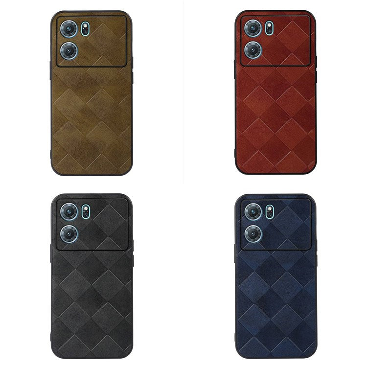 Precise Cutout Phone Case for Oppo K10 5G (China), Wear-resistant Grid Texture PU Leather Coated Hybrid Phone Cover Shell - Black