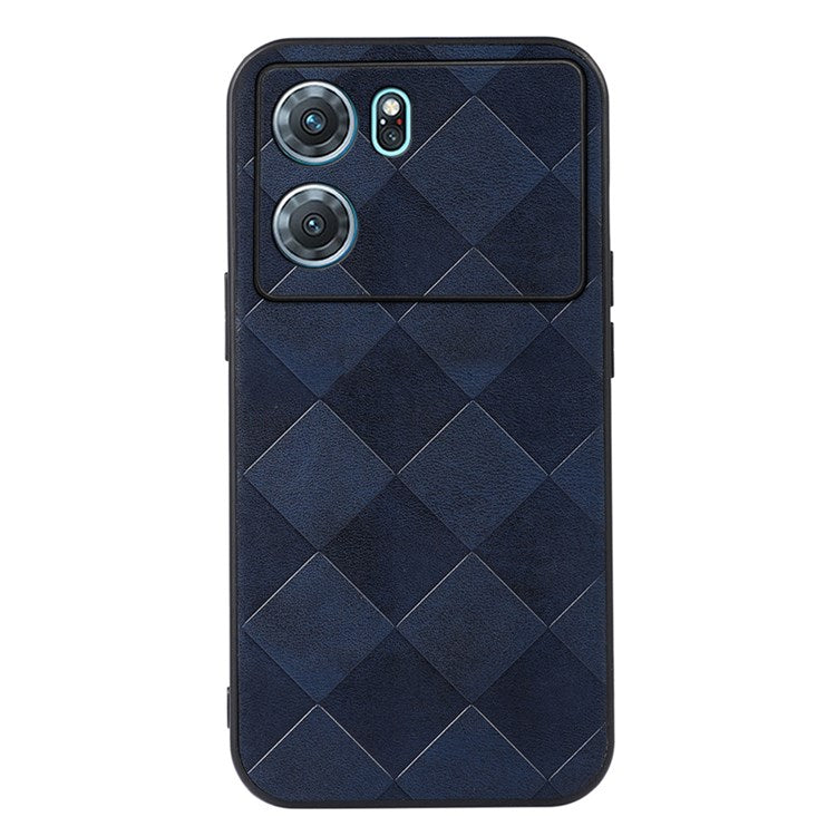 Precise Cutout Phone Case for Oppo K10 5G (China), Wear-resistant Grid Texture PU Leather Coated Hybrid Phone Cover Shell - Blue