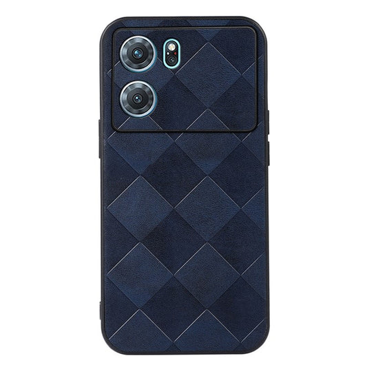 Precise Cutout Phone Case for Oppo K10 5G (China), Wear-resistant Grid Texture PU Leather Coated Hybrid Phone Cover Shell - Blue