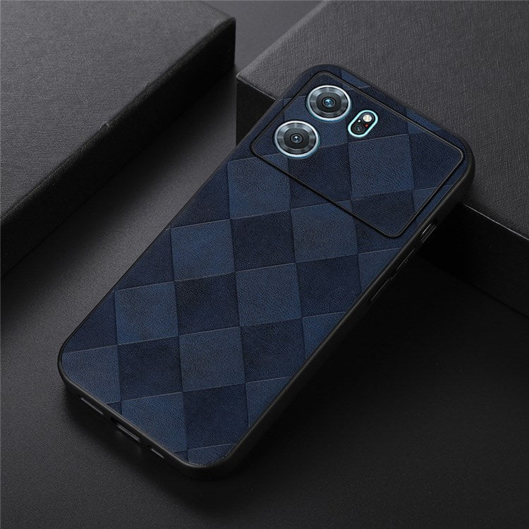 Precise Cutout Phone Case for Oppo K10 5G (China), Wear-resistant Grid Texture PU Leather Coated Hybrid Phone Cover Shell - Blue