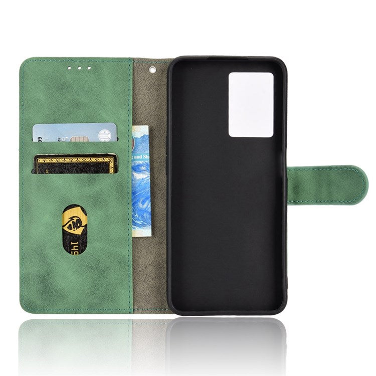 Skin-touch Feeling Phone Case for Oppo A57 (2022) 5G / A77 5G / OnePlus Nord N300 5G, PU Leather + TPU Full Protection Cover with Stand Wallet - Green