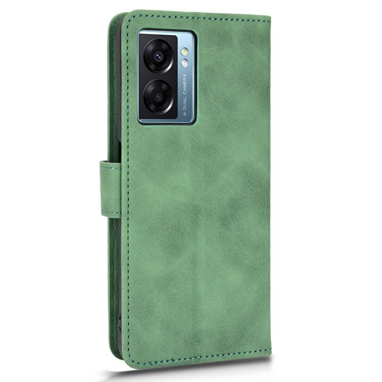 Skin-touch Feeling Phone Case for Oppo A57 (2022) 5G / A77 5G / OnePlus Nord N300 5G, PU Leather + TPU Full Protection Cover with Stand Wallet - Green