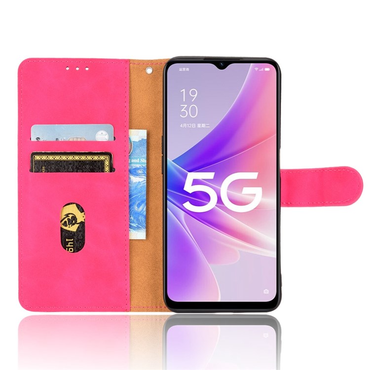 Skin-touch Feeling Phone Case for Oppo A57 (2022) 5G / A77 5G / OnePlus Nord N300 5G, PU Leather + TPU Full Protection Cover with Stand Wallet - Rose