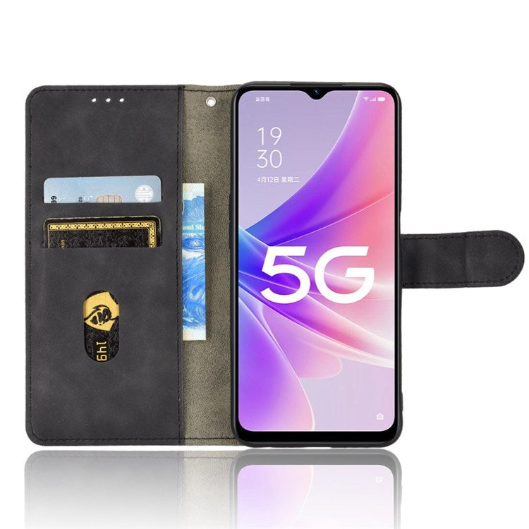 Skin-touch Feeling Phone Case for Oppo A57 (2022) 5G / A77 5G / OnePlus Nord N300 5G, PU Leather + TPU Full Protection Cover with Stand Wallet - Black