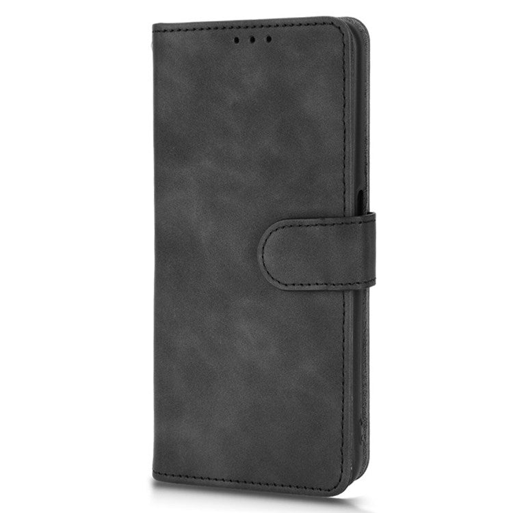 Skin-touch Feeling Phone Case for Oppo A57 (2022) 5G / A77 5G / OnePlus Nord N300 5G, PU Leather + TPU Full Protection Cover with Stand Wallet - Black