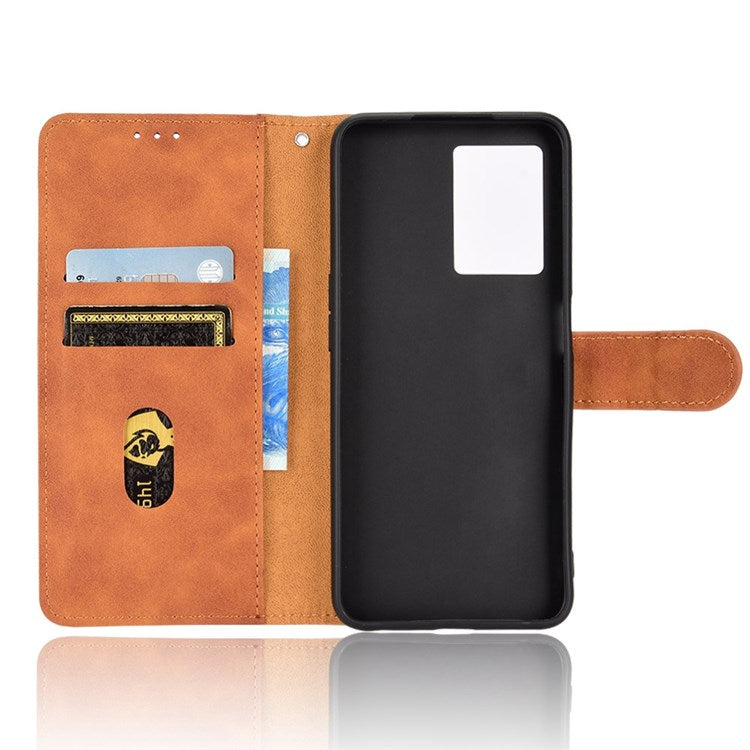 Skin-touch Feeling Phone Case for Oppo A57 (2022) 5G / A77 5G / OnePlus Nord N300 5G, PU Leather + TPU Full Protection Cover with Stand Wallet - Brown