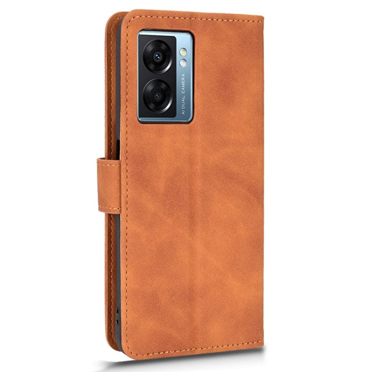 Skin-touch Feeling Phone Case for Oppo A57 (2022) 5G / A77 5G / OnePlus Nord N300 5G, PU Leather + TPU Full Protection Cover with Stand Wallet - Brown