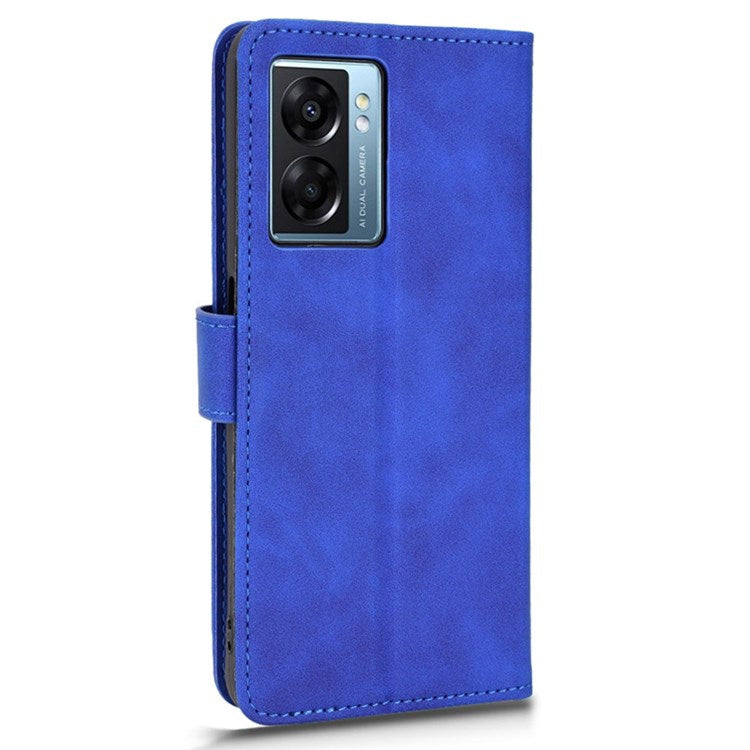 Skin-touch Feeling Phone Case for Oppo A57 (2022) 5G / A77 5G / OnePlus Nord N300 5G, PU Leather + TPU Full Protection Cover with Stand Wallet - Blue