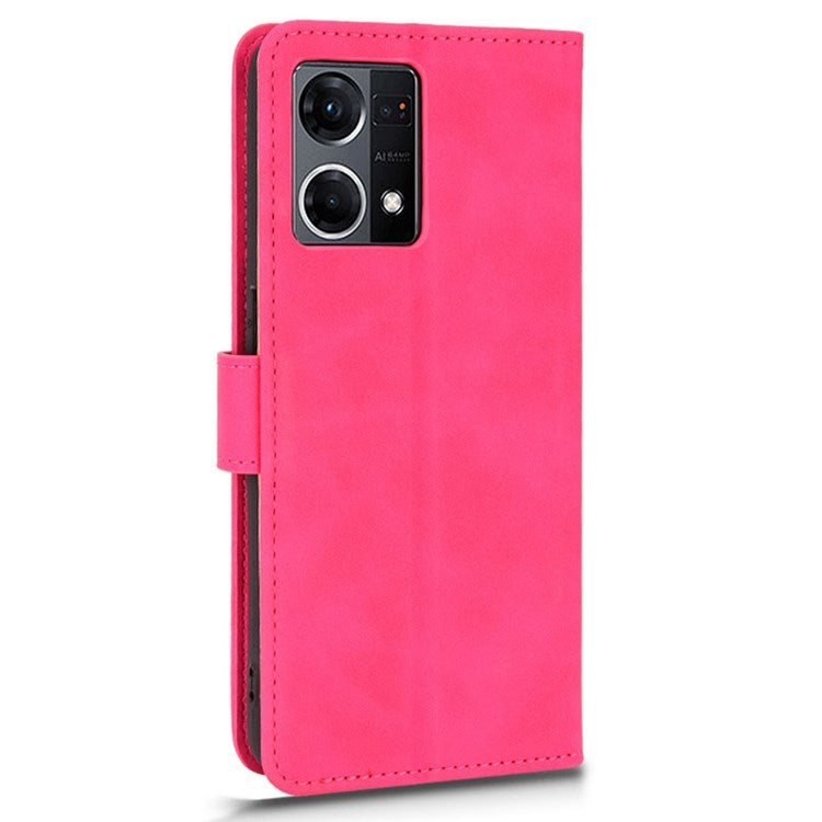 PU Leather Wallet Holster for Oppo Reno7 4G, Magnetic Buckle Skin-Friendly Shockproof Stand Flip Cover - Rose