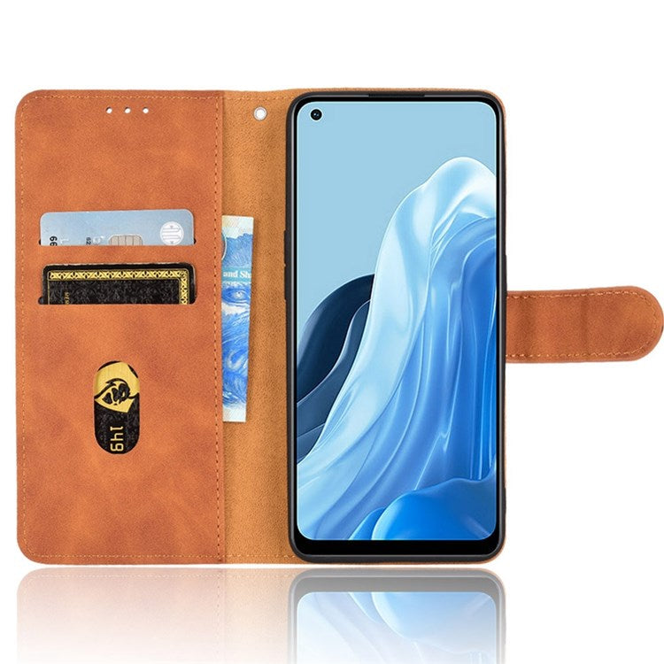 PU Leather Wallet Holster for Oppo Reno7 4G, Magnetic Buckle Skin-Friendly Shockproof Stand Flip Cover - Brown