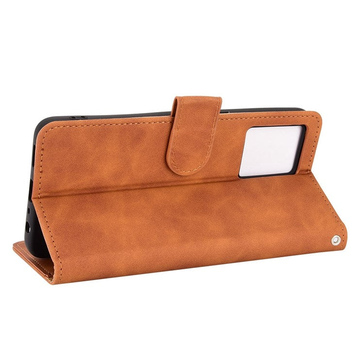 PU Leather Wallet Holster for Oppo Reno7 4G, Magnetic Buckle Skin-Friendly Shockproof Stand Flip Cover - Brown