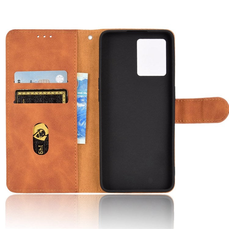 PU Leather Wallet Holster for Oppo Reno7 4G, Magnetic Buckle Skin-Friendly Shockproof Stand Flip Cover - Brown