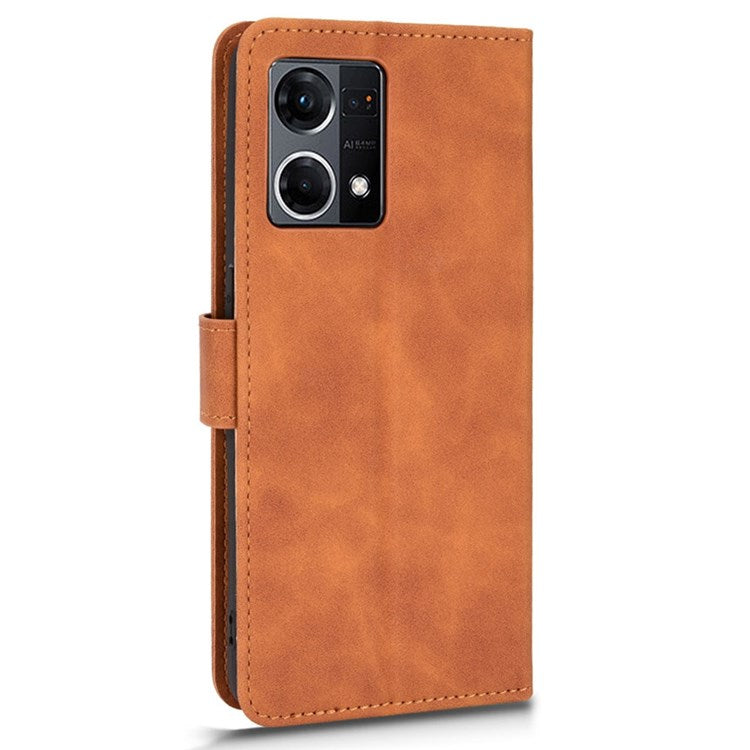 PU Leather Wallet Holster for Oppo Reno7 4G, Magnetic Buckle Skin-Friendly Shockproof Stand Flip Cover - Brown