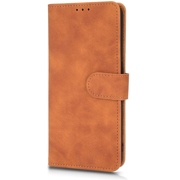 PU Leather Wallet Holster for Oppo Reno7 4G, Magnetic Buckle Skin-Friendly Shockproof Stand Flip Cover - Brown