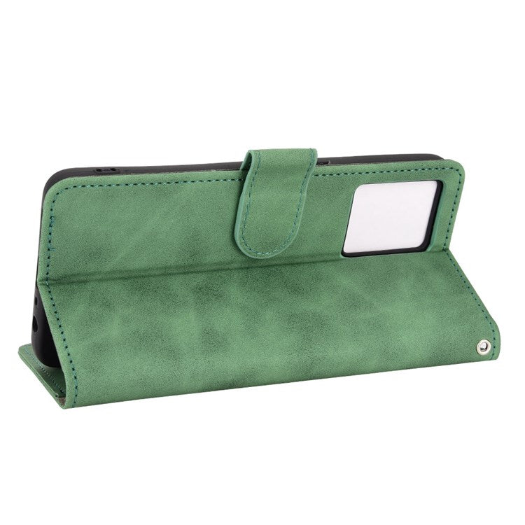 PU Leather Wallet Holster for Oppo Reno7 4G, Magnetic Buckle Skin-Friendly Shockproof Stand Flip Cover - Green
