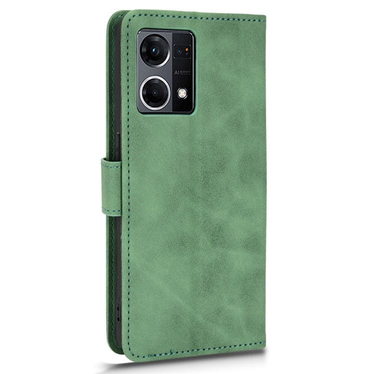 PU Leather Wallet Holster for Oppo Reno7 4G, Magnetic Buckle Skin-Friendly Shockproof Stand Flip Cover - Green