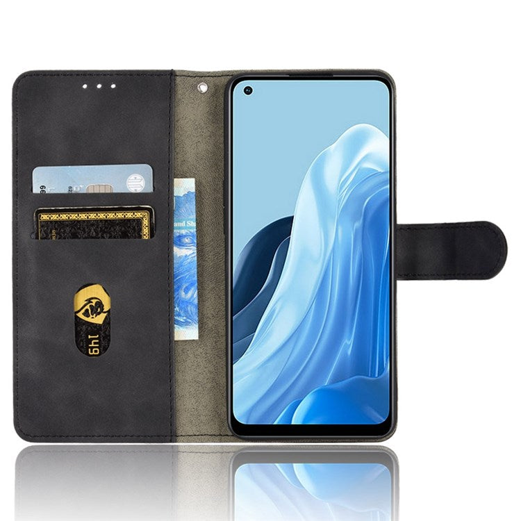 PU Leather Wallet Holster for Oppo Reno7 4G, Magnetic Buckle Skin-Friendly Shockproof Stand Flip Cover - Black