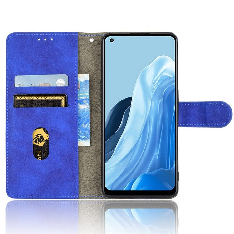 PU Leather Wallet Holster for Oppo Reno7 4G, Magnetic Buckle Skin-Friendly Shockproof Stand Flip Cover - Blue