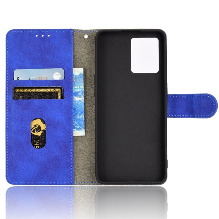 PU Leather Wallet Holster for Oppo Reno7 4G, Magnetic Buckle Skin-Friendly Shockproof Stand Flip Cover - Blue