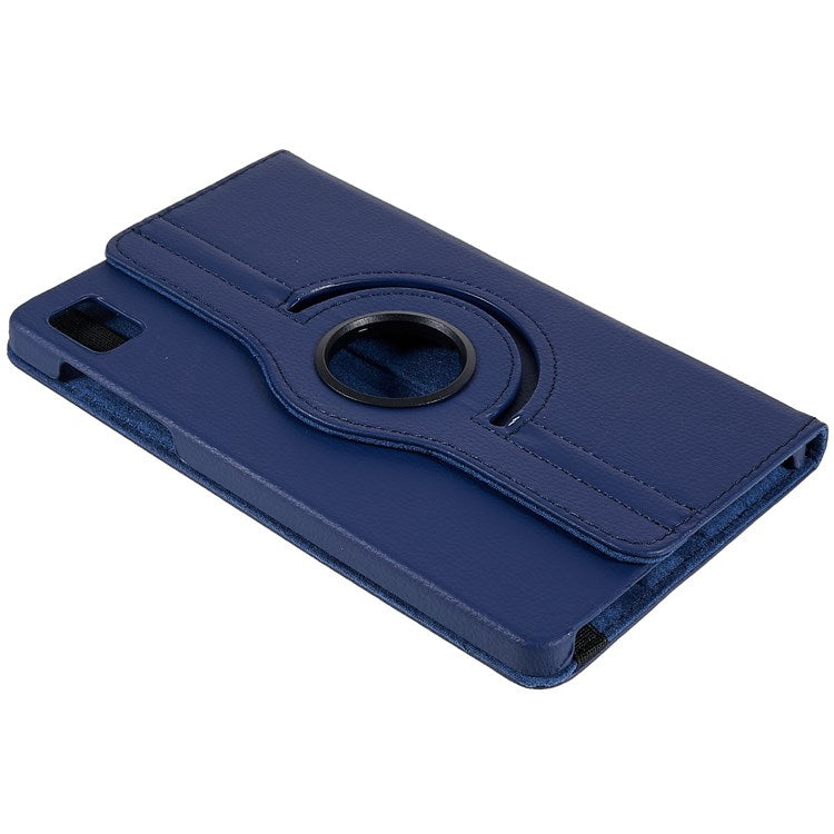 For Realme Pad Mini Wear-resistant Solid Color Leather Tablet Case 360-degree Rotating Protective Cover with Stand Support Horizontal/Vertical View - Dark Blue