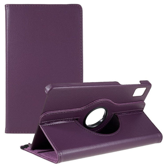 For Realme Pad Mini Wear-resistant Solid Color Leather Tablet Case 360-degree Rotating Protective Cover with Stand Support Horizontal/Vertical View - Purple
