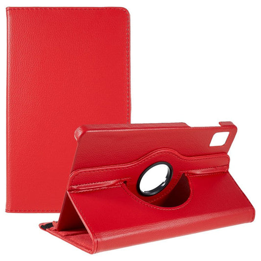 For Realme Pad Mini Wear-resistant Solid Color Leather Tablet Case 360-degree Rotating Protective Cover with Stand Support Horizontal/Vertical View - Red