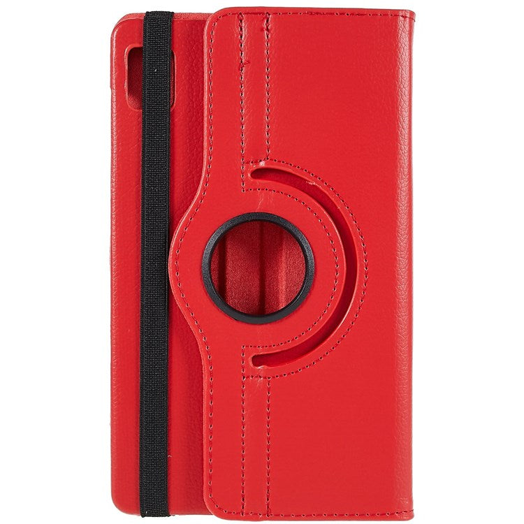For Realme Pad Mini Wear-resistant Solid Color Leather Tablet Case 360-degree Rotating Protective Cover with Stand Support Horizontal/Vertical View - Red