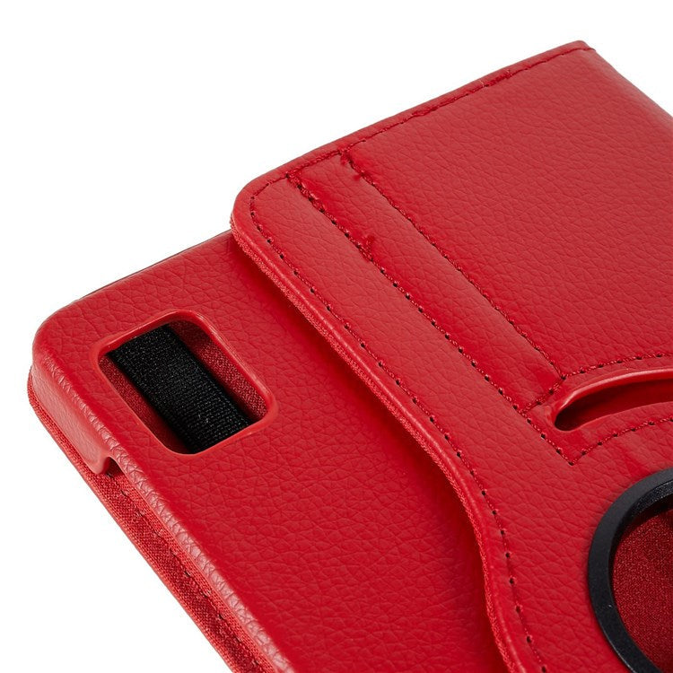 For Realme Pad Mini Wear-resistant Solid Color Leather Tablet Case 360-degree Rotating Protective Cover with Stand Support Horizontal/Vertical View - Red