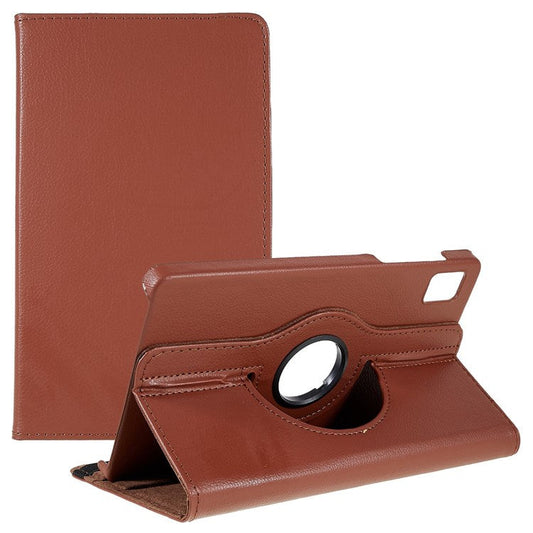 For Realme Pad Mini Wear-resistant Solid Color Leather Tablet Case 360-degree Rotating Protective Cover with Stand Support Horizontal/Vertical View - Brown